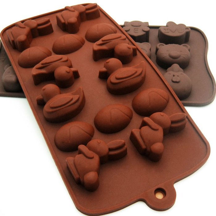 kilofly Silicone Chocolate Mold Tray Pack [Set of 2], Animal Love & Easter Bunny N3