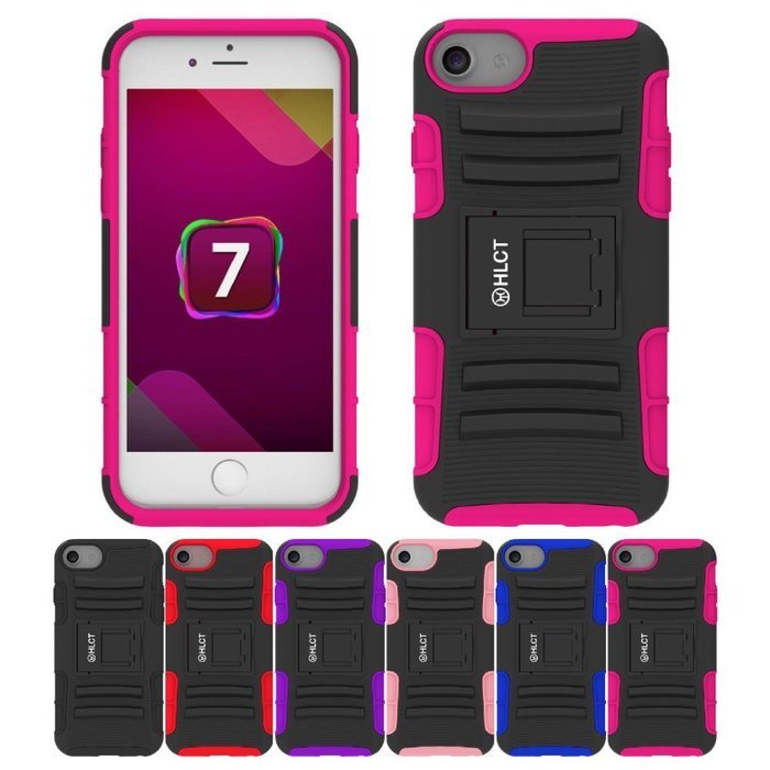 iPhone 7 Case, HLCT Rugged Shock Proof Dual-Layer Case with Built-In Kickstand for iPhone 7 4.7 Inch (Red)
