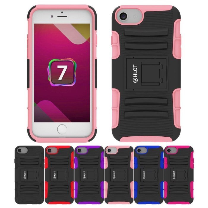 iPhone 7 Case, HLCT Rugged Shock Proof Dual-Layer Case with Built-In Kickstand for iPhone 7 4.7 Inch (Red) N3