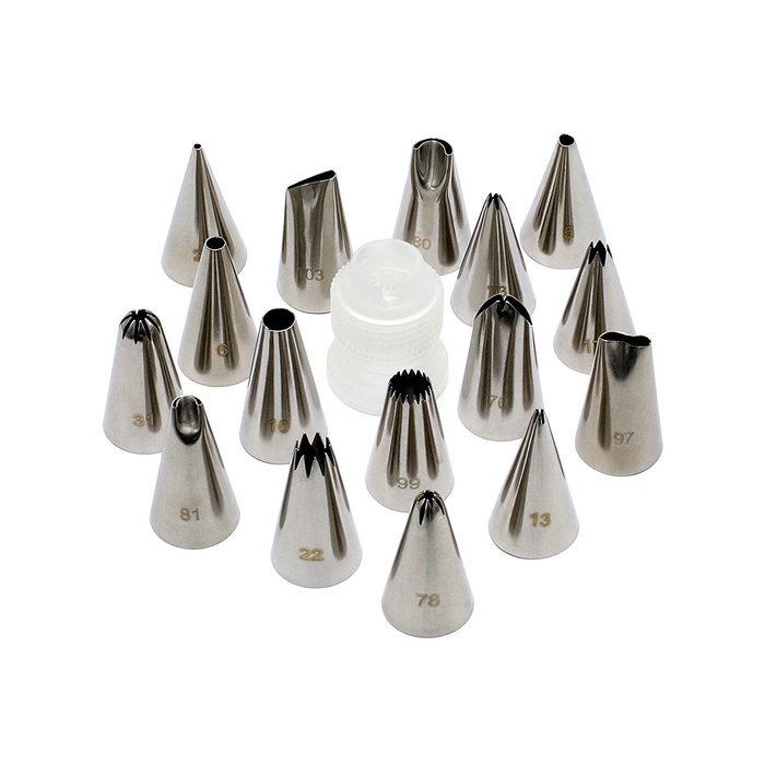 16 Piece Nozzles Stainless Piping Steel Cake Decorating Tube Tips Set for Cake Decoration with Hinged Storage... N5