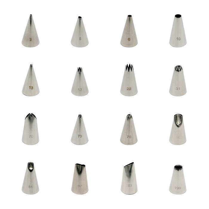 16 Piece Nozzles Stainless Piping Steel Cake Decorating Tube Tips Set for Cake Decoration with Hinged Storage... N7