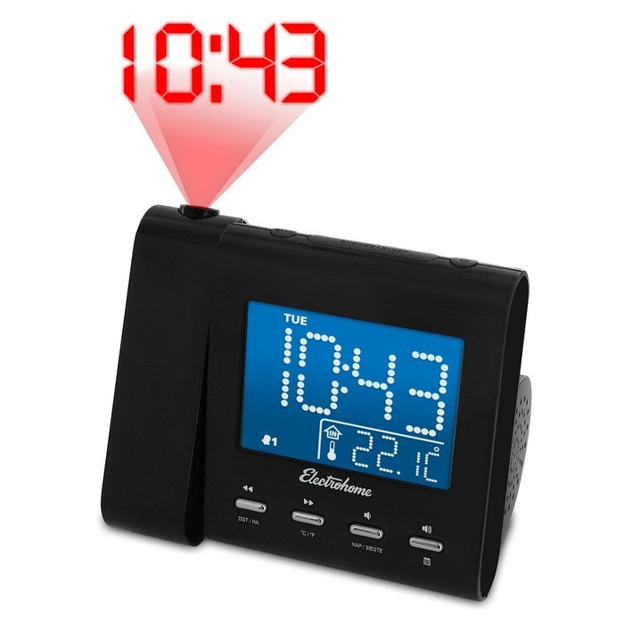 Electrohome EAAC601 Projection Alarm Clock with AM/FM Radio, Battery Backup, Auto Time Set, Dual Alarm, Nap/Sleep... N4