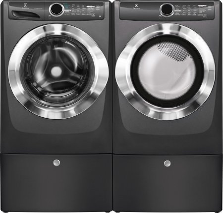 Electrolux White Front Load Laundry Pair with EFLS517STT 27" Washer, EFME517STT 27" Electric Dryer and 2 EPWD157STT... N2