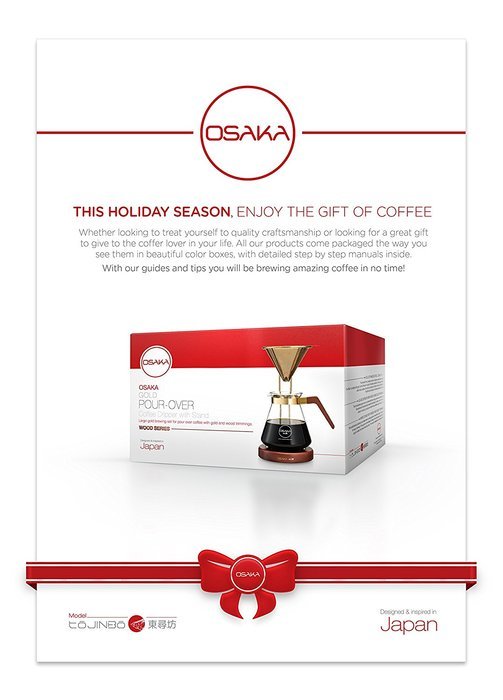 Osaka Large Gold Pour-Over Coffee Dripper with Wood Stand - Full Brewing Set for a Homemade Pourover - 27oz. Capacity... N4