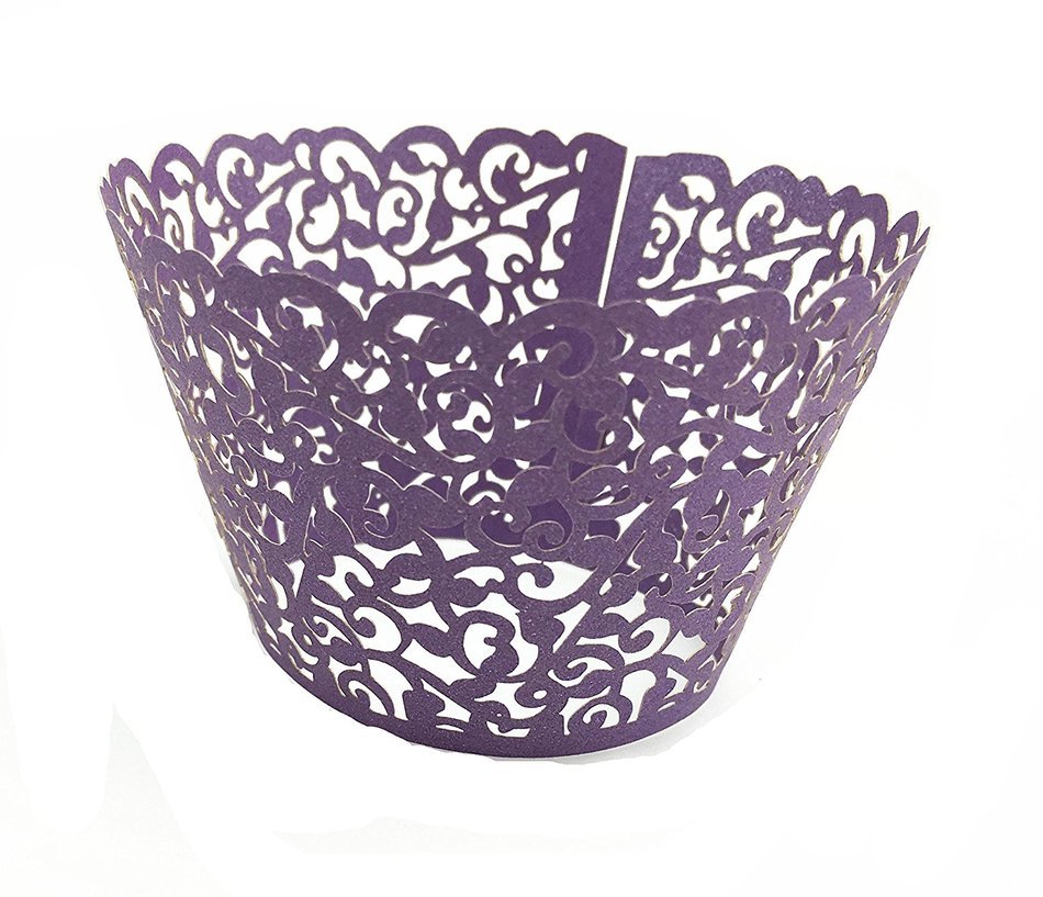 Yansanido 12 set pink Filigree Artistic Bake Little Vine Lace Laser Cut Cupcake Wrapper Cup Muffin Case Trays... N21