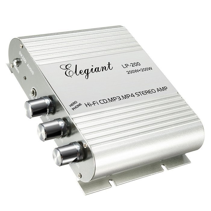 ELEGIANT 200W 12V Mini Hi-Fi Amplifier Booster Radio MP3 Stereo for Car Motorcycle Home with Power Adapter N6