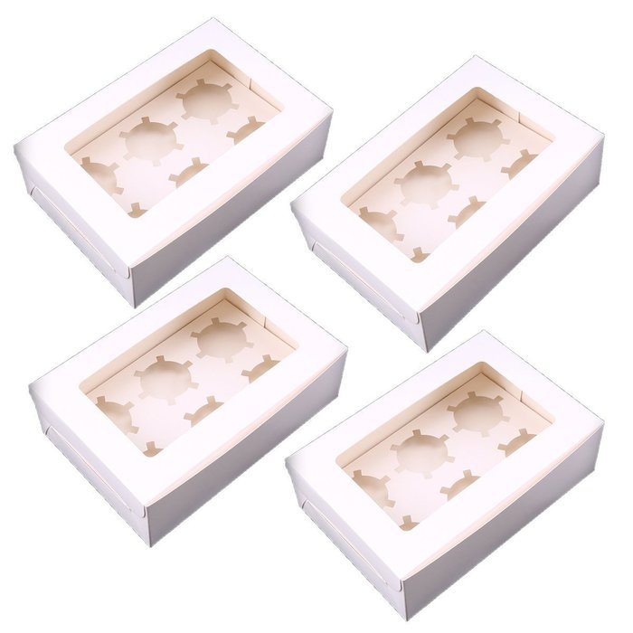Whosee 4Pcs 6 holes Brown Muffin Holes Paper Cupcake Box N21
