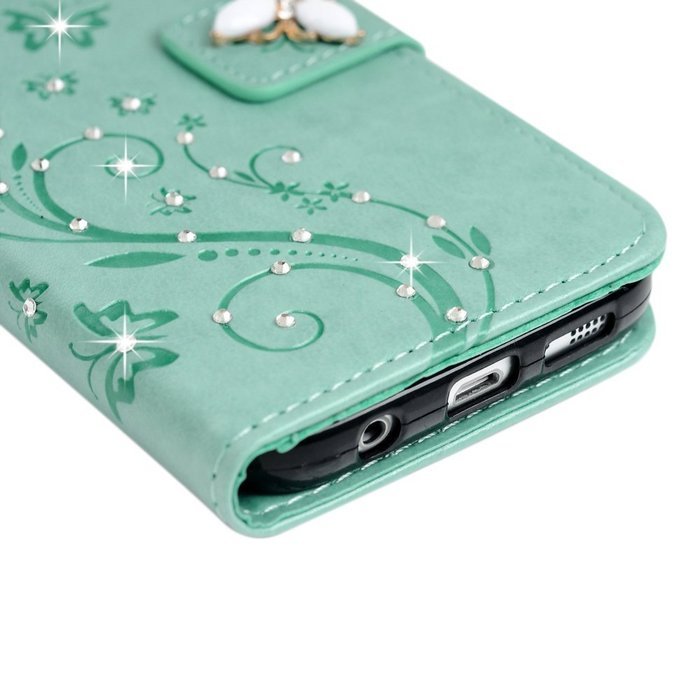 S7 Case,Samsung Galaxy S7 Case - Mavis's Diary 3D Handmade Wallet Bling Crystal Diamonds Butterfly Embossed Flowers... N3