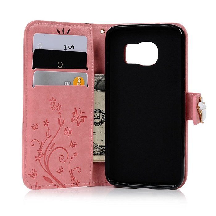 S7 Case,Samsung Galaxy S7 Case - Mavis's Diary 3D Handmade Wallet Bling Crystal Diamonds Butterfly Embossed Flowers... N8