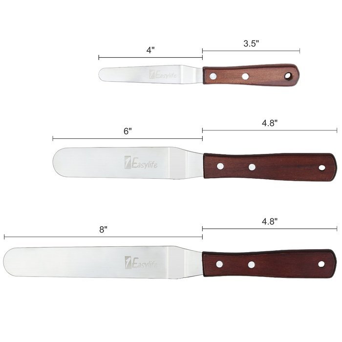 1Easylife Offset Cake Icing Spatula Set with Wooden Handle, 7.5" - 10.8" - 12.8" Angled Cake Frosting Spatula,... N4
