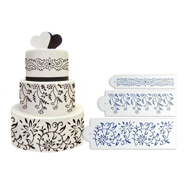 ART Kitchenware 3pcs Flower and Leaf Fondant Stencil for Wedding Cake Decorating DIY Cake Tools Set ST-824 Beige... N5
