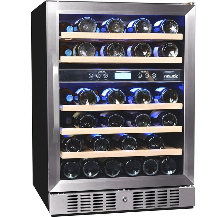NewAir AWR-460DB 46 Bottle Built in Dual Zone Compressor Wine Cooler, Stainless Steel & Black