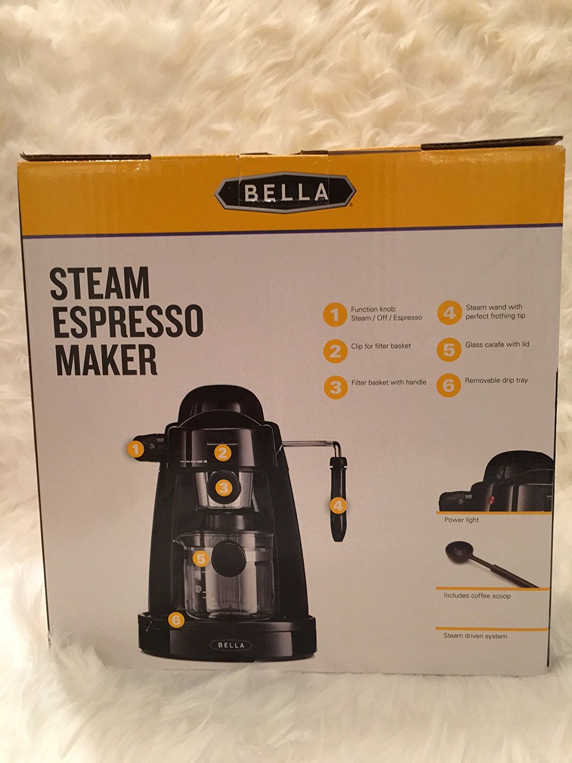 Bella Steam Espresso Maker,12 Oz Dishwasher and Microwave Safe Ceramic