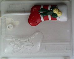 Medium- large Christmas stocking decorated w/ a bow &amp; bells C085 Christmas Chocolate Candy Mold