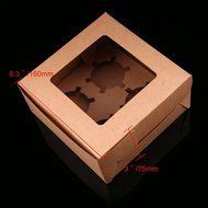 Whosee 4Pcs 6 holes Brown Muffin Holes Paper Cupcake Box N24