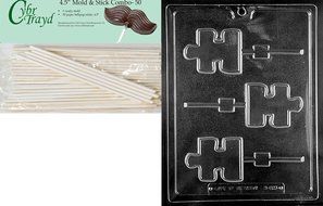 Cybrtrayd 45St50-M223 Puzzle Piece Lolly Autism Award Miscellaneous Chocolate Candy Mold with 50-Pack 4.5-Inch...