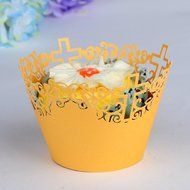 50pcs Filigree Vine Lace Cut Cupcake Wrapper Liner Baking Cup Case Trays Wedding Birthday - Yellow, Cross N5