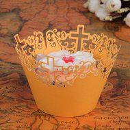 50pcs Filigree Vine Lace Cut Cupcake Wrapper Liner Baking Cup Case Trays Wedding Birthday - Yellow, Cross N6
