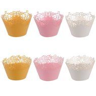 50pcs Filigree Vine Lace Cut Cupcake Wrapper Liner Baking Cup Case Trays Wedding Birthday - Yellow, Cross N7