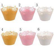 50pcs Filigree Vine Lace Cut Cupcake Wrapper Liner Baking Cup Case Trays Wedding Birthday - Yellow, Cross N8