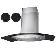 Golden Vantage &reg; 36&ldquo; Stainless Steel Wall Mount Range Hood Black Tempered Glass Kitchen Vents
