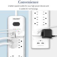 HOLSEM 5 Outlets Surge Protector Power Strip with 2 USB Charging Ports (5V/2.1A) and 4' Heavy Duty Extension Cord... N24