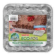 Handi-Foil, Eco-Foil, 8 Inch Square Cake Pans &amp; Lids - 3 count, 2 Pack