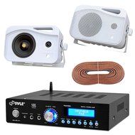 Pyle PDA5BU Amplifier Receiver Stereo Bundle With 2 Pyle PLMR26 5'' 500 Watt 3-Way Weather Proof Speakers - Enrock...