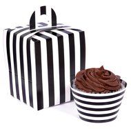 Black and White Striped Cupcake Wrapper &amp; Box Kit