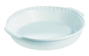 Pyrex 26 cm Round Stoneware Impressions Pie Dish with Handles, White N4