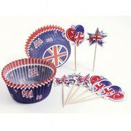 Great Britain Union Jack Cupcake Cases &amp; Picks x 24