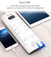 HOLSEM 5 Outlets Surge Protector Power Strip with 2 USB Charging Ports (5V/2.1A) and 4' Heavy Duty Extension Cord... N35