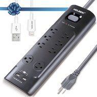 HOLSEM 5 Outlets Surge Protector Power Strip with 2 USB Charging Ports (5V/2.1A) and 4' Heavy Duty Extension Cord... N36