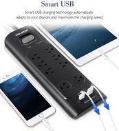HOLSEM 5 Outlets Surge Protector Power Strip with 2 USB Charging Ports (5V/2.1A) and 4' Heavy Duty Extension Cord... N37