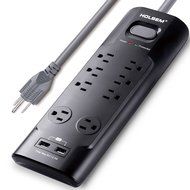 HOLSEM 5 Outlets Surge Protector Power Strip with 2 USB Charging Ports (5V/2.1A) and 4' Heavy Duty Extension Cord... N39
