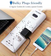 HOLSEM 5 Outlets Surge Protector Power Strip with 2 USB Charging Ports (5V/2.1A) and 4' Heavy Duty Extension Cord... N41