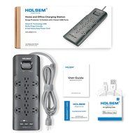 HOLSEM 5 Outlets Surge Protector Power Strip with 2 USB Charging Ports (5V/2.1A) and 4' Heavy Duty Extension Cord... N42