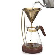 Osaka Large Gold Pour-Over Coffee Dripper with Wood Stand - Full Brewing Set for a Homemade Pourover - 27oz. Capacity... N6
