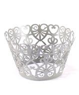 Weddingstar Inc. Filigree Paper Cupcake Wrappers Lace Hearts, 8 1/4-Inch x 1 3/4-Inch High, Pack of 12, Silver