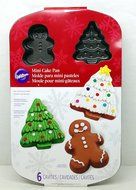 Wilton Mini Christmas Cake Pan - Gingerbread Man &amp; Christmas Tree - 6 Molds Non-stick