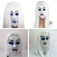 ShungHO Halloween Scary Props Toothy Zombie Bride With White Hair Horror Ghost Mask
