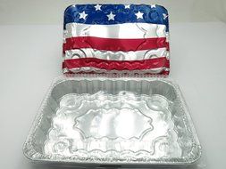 Disposable/ Reusable 13 x 9 x 2&quot; American Flag Cake Pans w/ Clear Dome Lids #1776 (25)