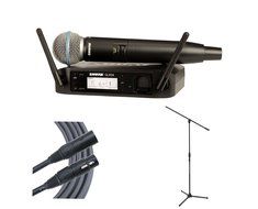 Shure GLXD24/SM58 (Band Z2) Wireless SM58 Microphone + Stand + Mogami Cable N2
