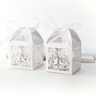 BUYBUYMALL 50PCS Laser Cut Heart Love Birds Wedding Favor Box Bridal Shower Party Candy Sugar Gift Boxes with... N3