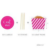 Andaz Press Party Favors Kit with Rectangle Mini Baking Loaf Pans and DIY Toppers, Eat Me, Pink, 12-Pack N19