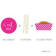 Andaz Press Party Favors Kit with Rectangle Mini Baking Loaf Pans and DIY Toppers, Eat Me, Pink, 12-Pack N24