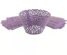 Yansanido 12 set pink Filigree Artistic Bake Little Vine Lace Laser Cut Cupcake Wrapper Cup Muffin Case Trays... N24