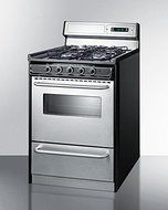 Summit TTM63027BKSW 24" wide gas range with sealed burners, stainless steel doors, and deluxe backguard; replaces... N3