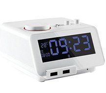 C12 Bluetooth Alarm Clock with Dual USB Charging Ports (White) Line-in Audio and Bluetooth, for Most Smartphones...