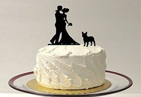 WITH PET DOG Wedding Cake Topper Silhouette Wedding Cake Topper Bride + Groom + Dog French Bulldog Corgi Pet Family...